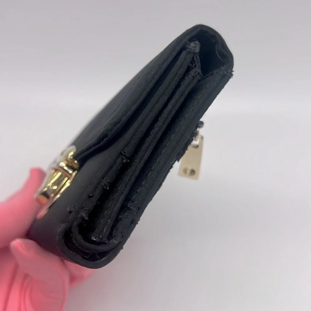 Nine West Nylon Fabric Medium Trifold Wallet Black with Gold Toned Hardware